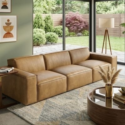 Modular Sectional Sofa, Grid Tufted Seats, Low Profile Silhouette