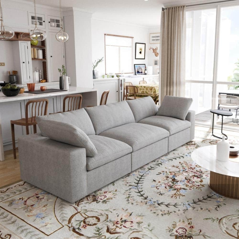 Modular Sectional Sofa in Linen-Look Fabric with Track Arms