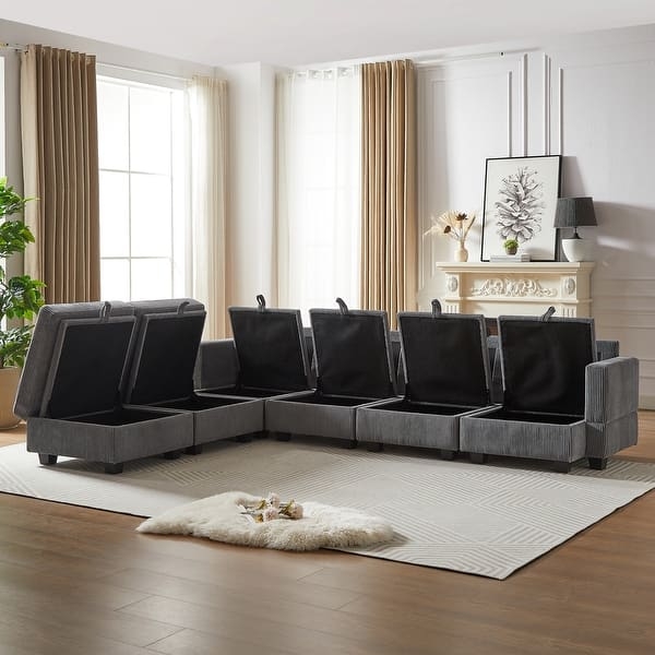 Modular Sectional Sofa in Ribbed Corduroy Fabric