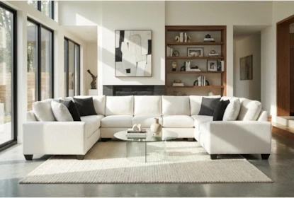 Modular Sectional Sofa Ivory Jacquard Oversized Low Profile