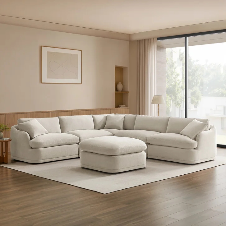 Modular Sectional Sofa Light Gray Woven Fabric Track Arms