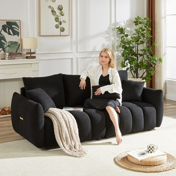 Modular Sectional Sofa Pillow Back Cushions Black Fabric Set