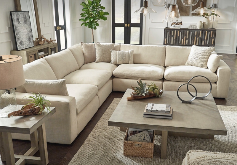 Modular Sectional Sofa Plush Block Legs, Modular Pit Sectional Sofa Layout.