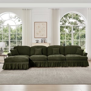 Modular Sectional Sofa Ruffled Skirt Off-White Chenille Cottage Style