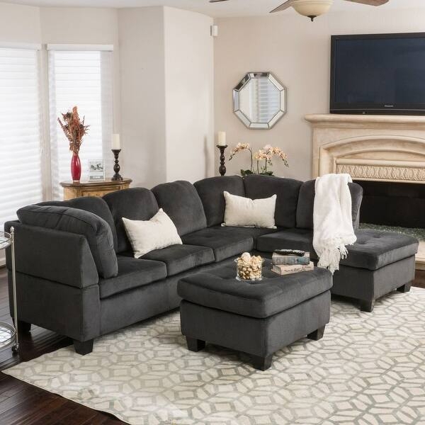 Modular Sectional Sofa Set with Square Arms in Charcoal Fabric