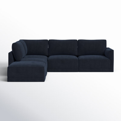 Modular Sectional Sofa Taupe Weave Low Profile L-Shaped Layout