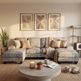 Modular Sectional Sofa U Shaped Double Chaise Light Gray Chenille