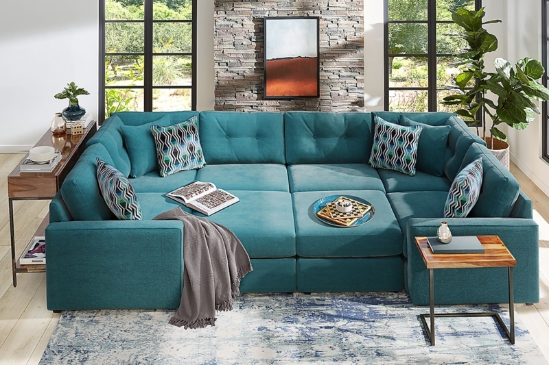 Modular Sectional Sofa U-Shaped Low Profile Silhouette Chenille Airy