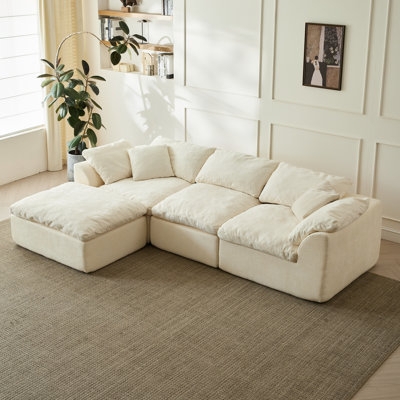 Modular Sectional Sofa White Chenille Cloud Couch Living Room
