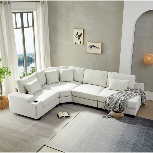 Modular Sectional Sofa with Built-in Cup Holder and Curved Corner