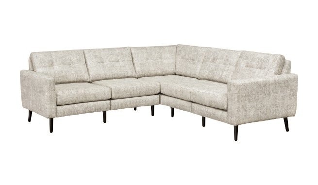 Modular Sectional Sofa with Exposed Wood Base in Light Gray