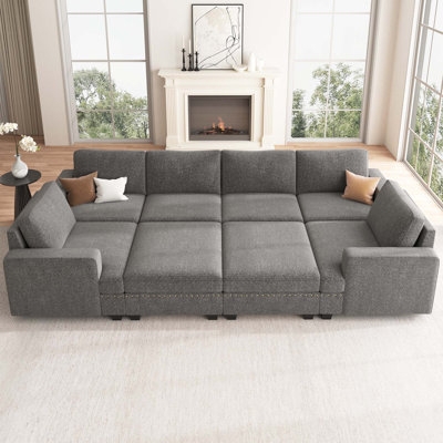Modular Sectional Storage Pull Tabs Charcoal Grey Woven Fabric