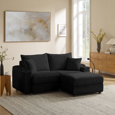 Modular Small-scale Sectional Charcoal Gray with Movable Ottoman and USB