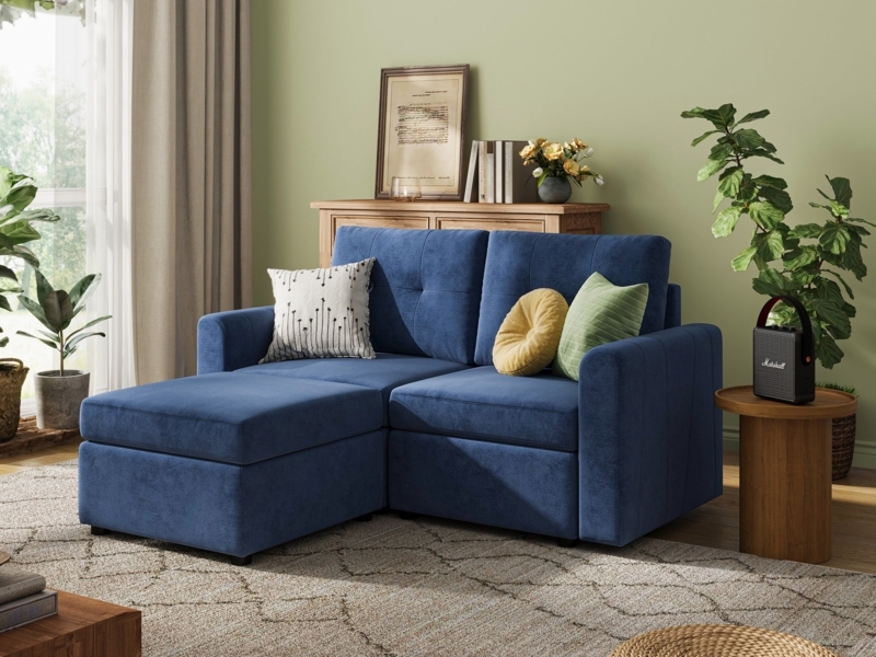 Modular Sofa Almond Cream Integrated Storage Console Deep Seat