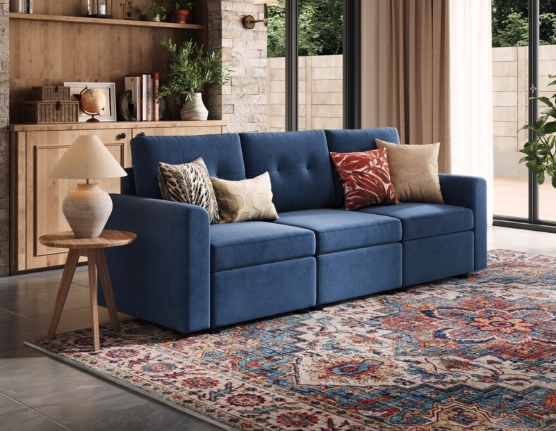 Modular Sofa Charcoal Grey Low Profile Block Design Minimalist