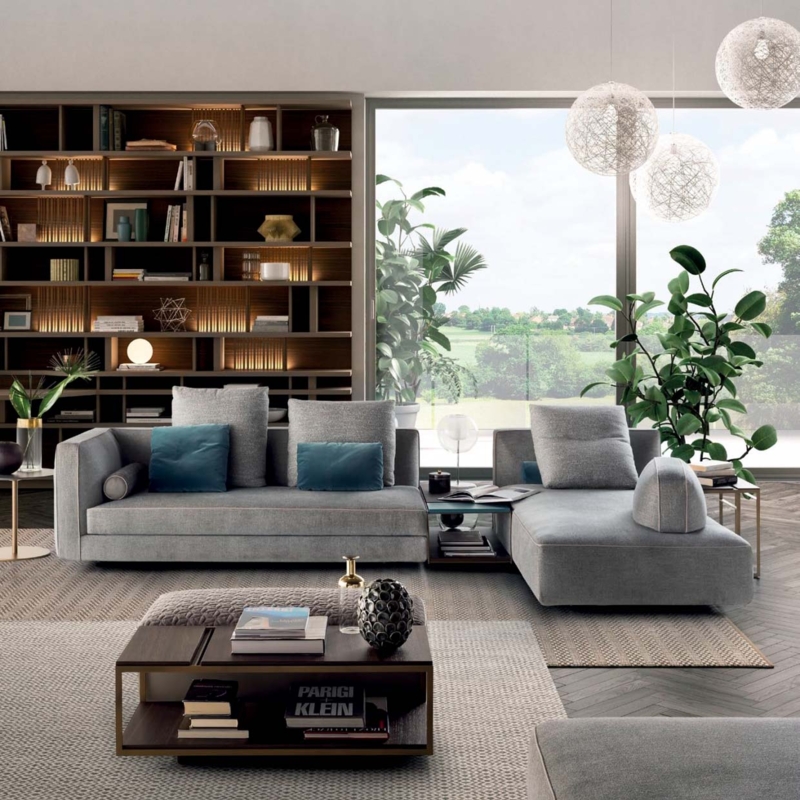 Modular Sofa Cream Textured Weave Ultra Low Profile Organic Shape