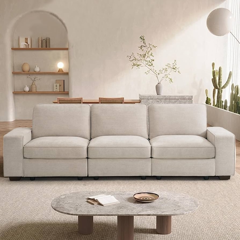 Modular Sofa In Chenille Fabric With Underseat Storage And USB Ports.