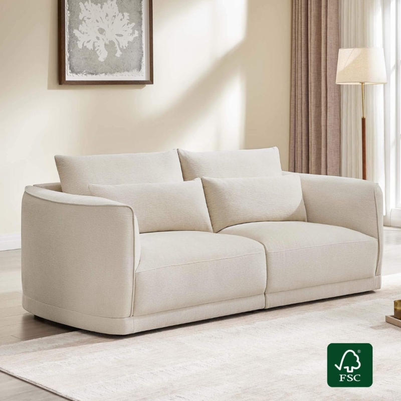 Modular Sofa with Curved Silhouette, Chenille Upholstery, and Plush Cushions