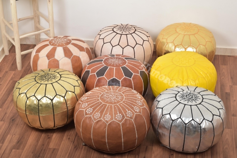 Moroccan Leather Pouf Set Bohemian Floor Seating Ideas