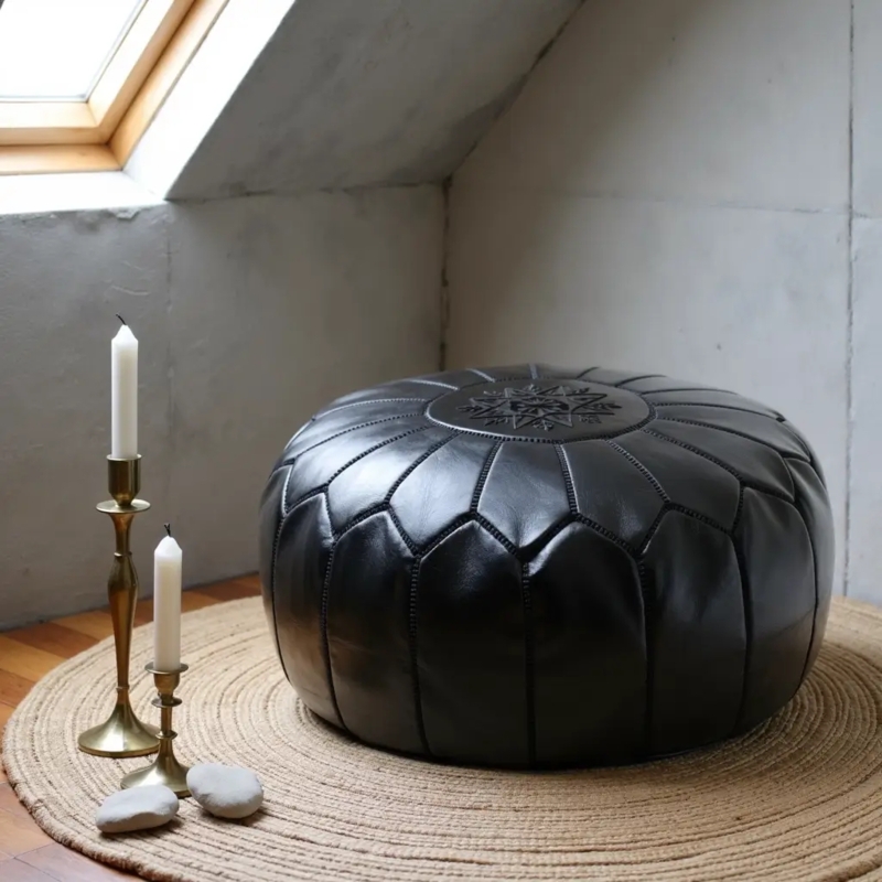 Moroccan Pouf Leather-Like Star Stitching Round Floor Seating