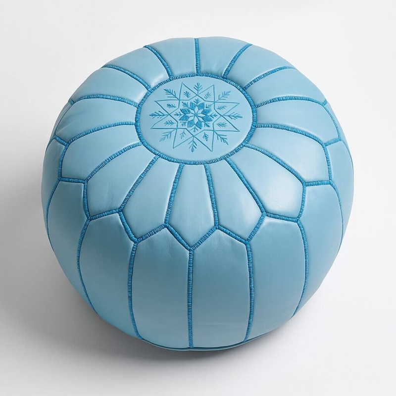 Moroccan Pouf Round Geometric Top Stitching Bohemian