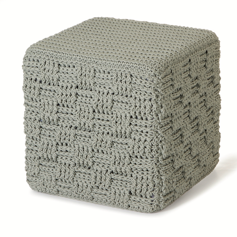 Moss Green and Bone White Diamond Lattice Cube Ottoman