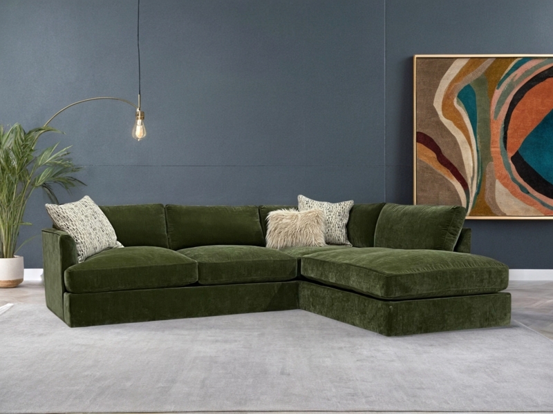 Moss Green Upholstered Sectional in Bohemian Room