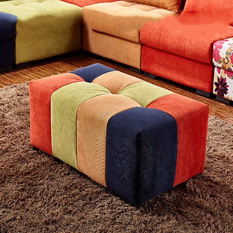 Multicolored Corduroy Ottoman Bench Patchwork Boho Seating