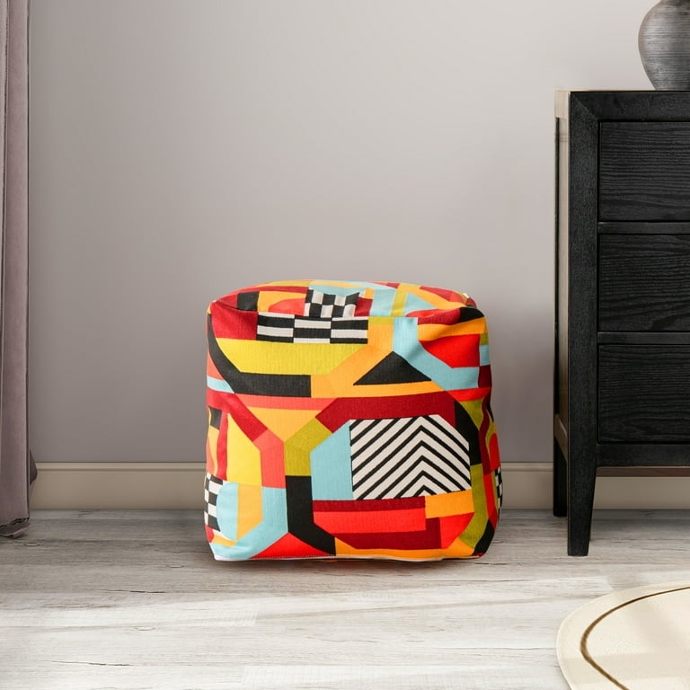 Multicolored Embroidered Cube Pouf Oversized Decorative Floor Cushion