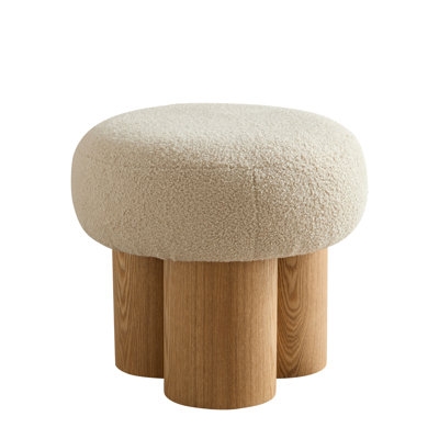 Natural Tan Round Ottoman with Chunky Braided Texture (63 chars)