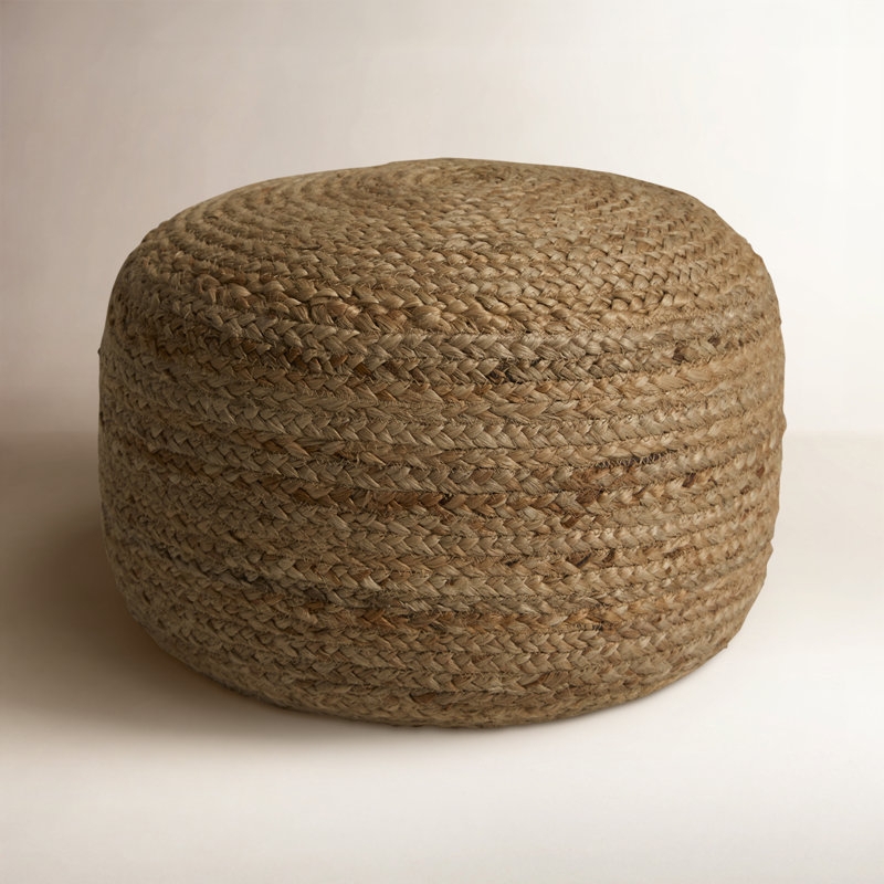 Natural Woven Fiber Pouf, Braided Texture, Round Jute-Like Ottoman