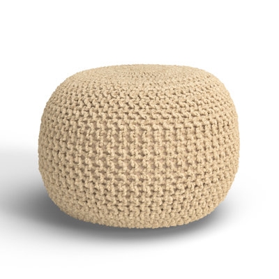 Natural Woven Floor Pouf, Braided Jute-Like Fiber, Drum Shape