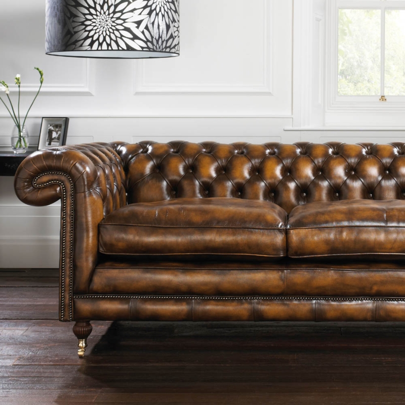 Navy Blue Chesterfield Sofa Leather Look Deep Button Tufted Traditional
