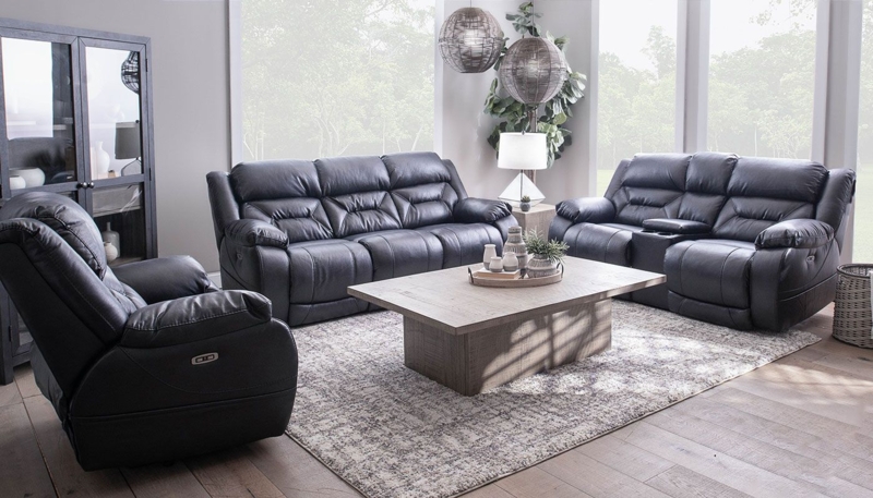 Navy Blue Living Room Set Manual Reclining Sofa Loveseat