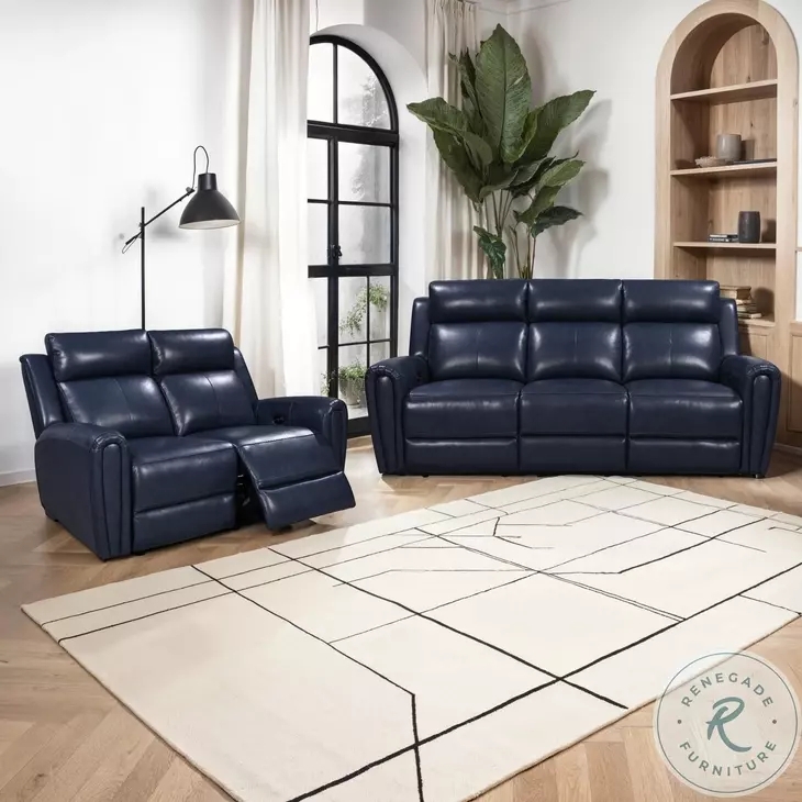 Navy Blue Power Reclining Set with Channel Tufting Details