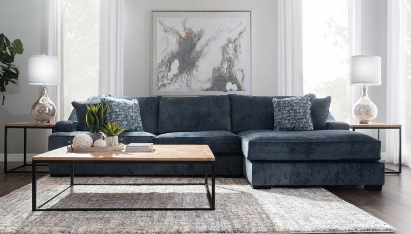 Navy Blue Sectional Right Hand Chaise Transitional Style