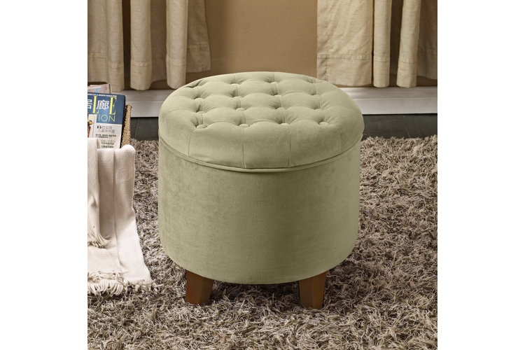 Navy Blue Storage Ottoman Ideas, Round Wood Top, Lift-Off Lid