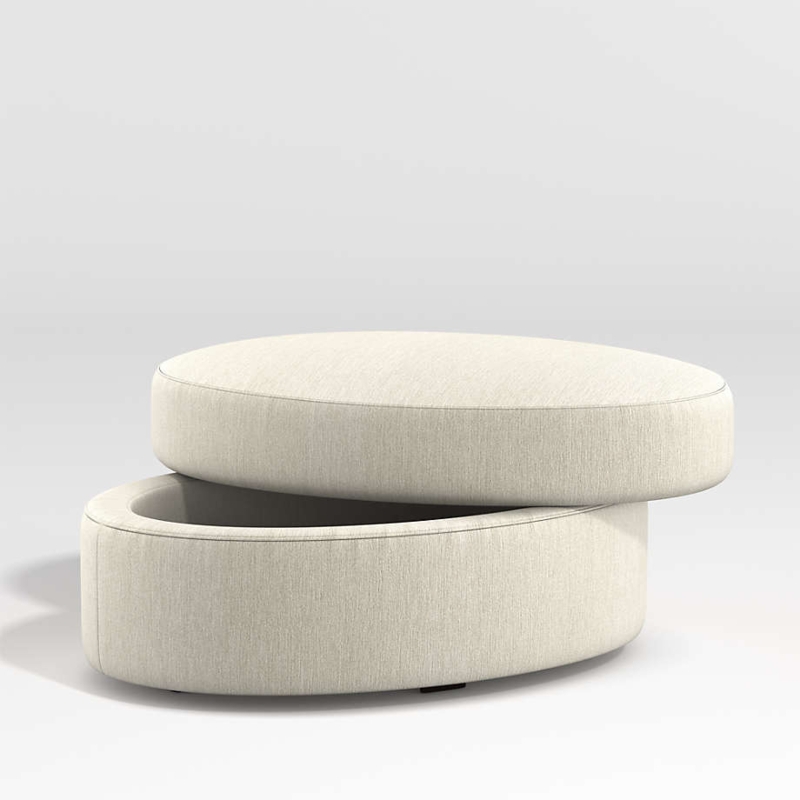Navy Blue Storage Ottoman Oval Upholstered Footstool with Lid