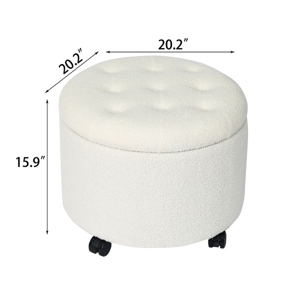 Navy Blue Velvet Round Storage Ottoman with Rolling Casters