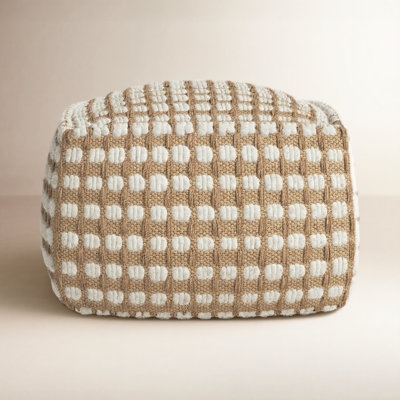 Navy Floral Upholstered Pouf, Botanical Print, Drum Silhouette
