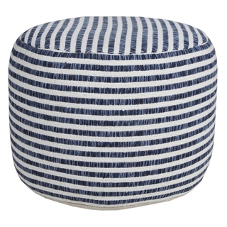 Navy Woven Cube Pouf with White Stripes, Nautical Footrest