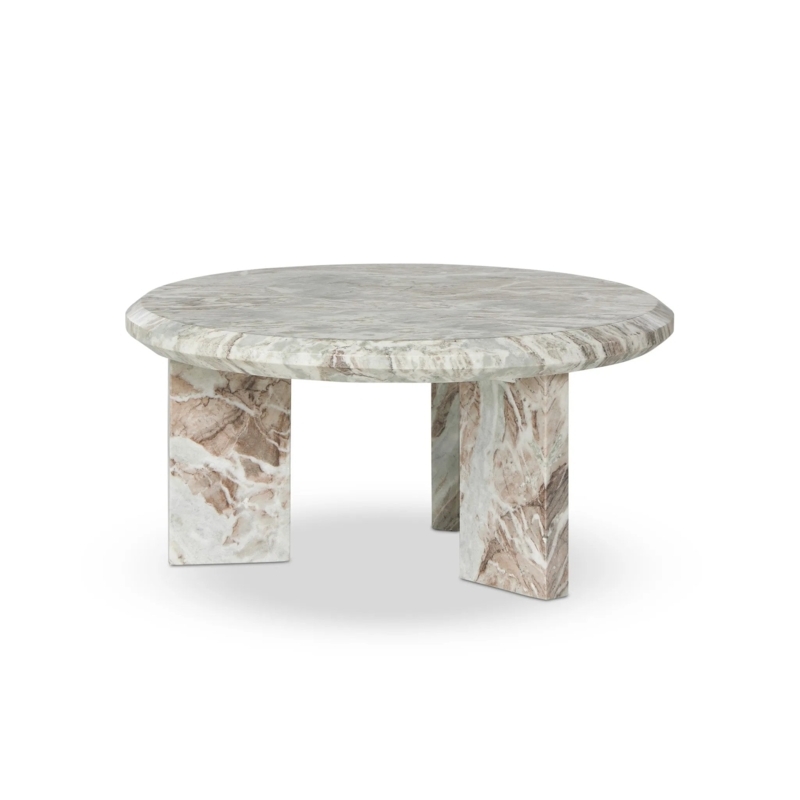 Nesting Coffee Table Set in Solid Creamy Beige Stone Cylindrical Form