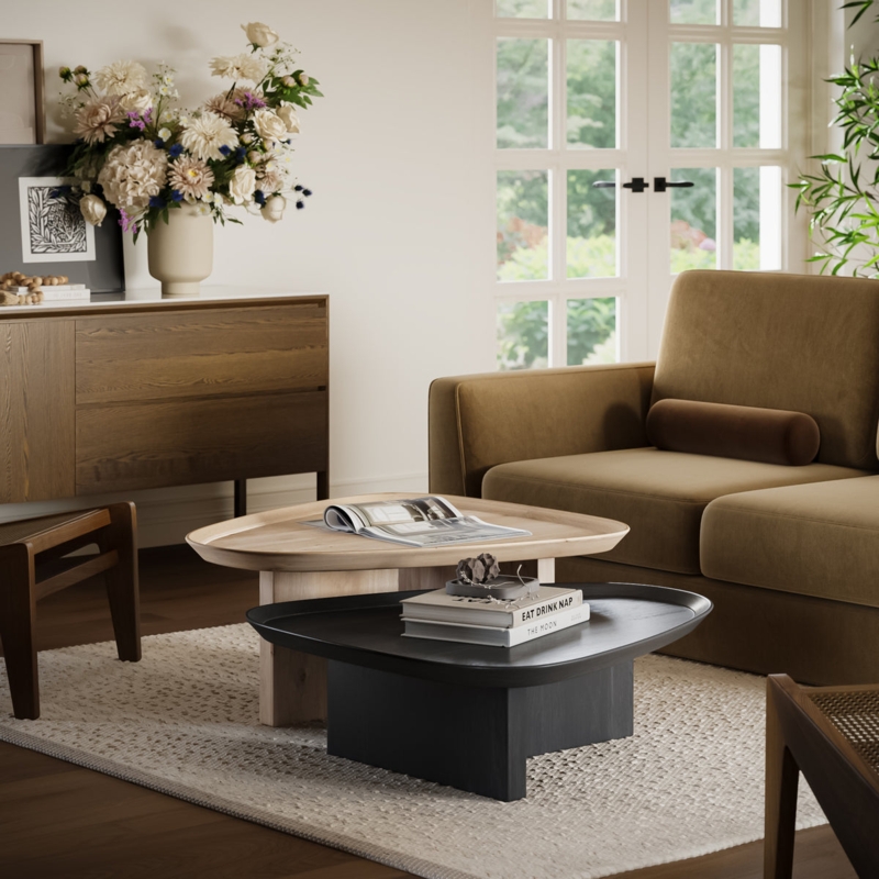 Nesting Coffee Table Set Triangular Whitewashed Wood Tray Tops