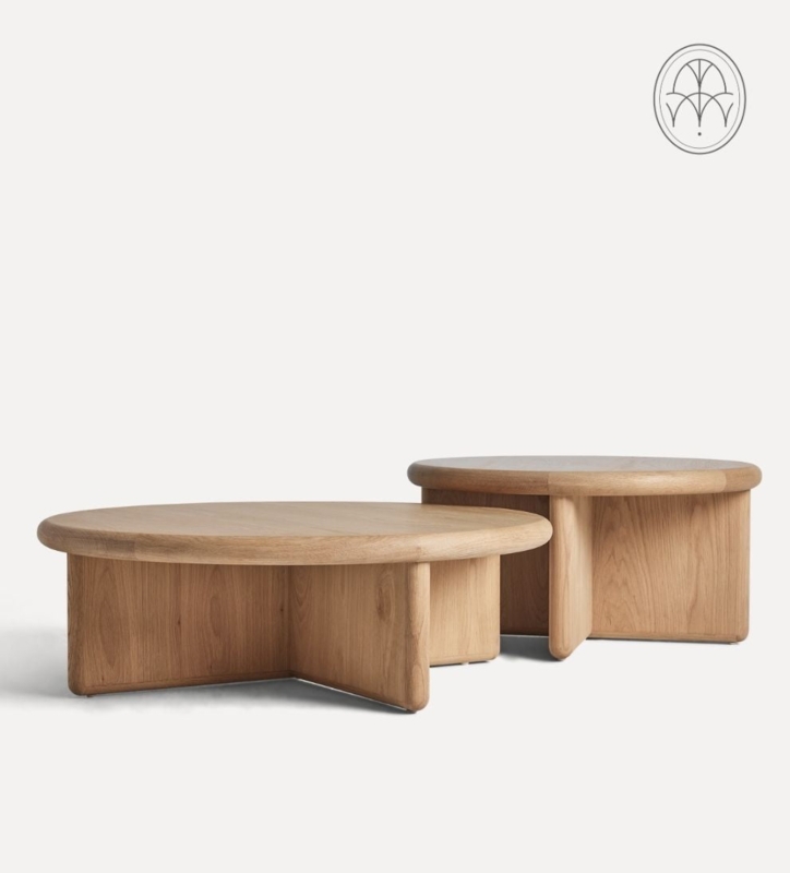 Nesting Coffee Tables in Japandi Style with Chunky Light Oak Legs