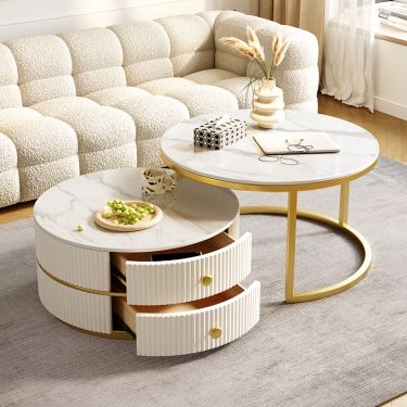 Nesting Coffee Tables Pedestal Base Contrasting Materials Modern