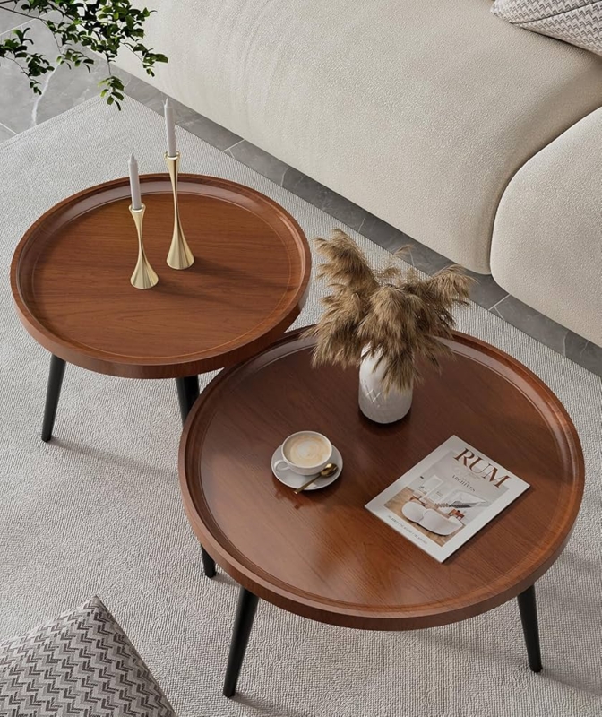 Nesting Coffee Tables Round Silhouette Mid Century Walnut Set Style