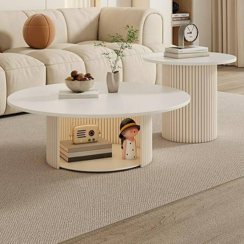 Nesting Coffee Tables Round Stone Like Tops Open Frame Modern Set