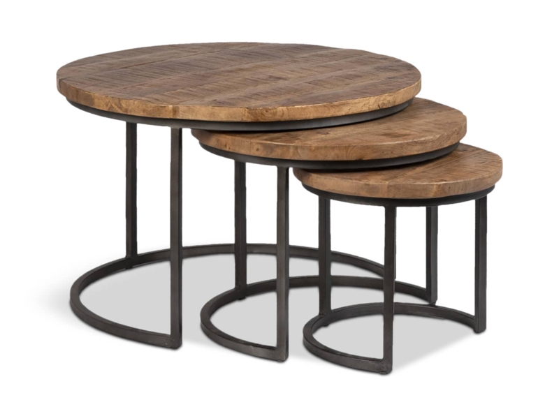 Nesting Coffee Tables Set of Three with Stone-Like Top and Slim Legs