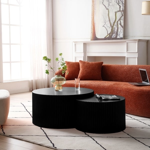 Nesting Coffee Tables With Arched Gold Frame and Marble Pattern Top
