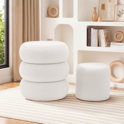 Nesting Storage Ottoman Set in Cream Teddy Texture (54 chars)